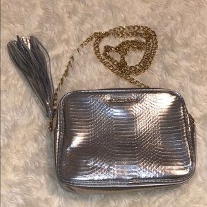 Silver Faux Crocodile Crossbody Bag